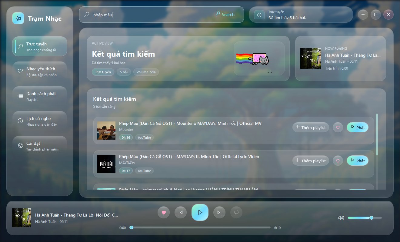 Giao diện cài đặt và tùy chỉnh của Trạm Nhạc - Cá nhân hóa trải nghiệm nghe nhạc